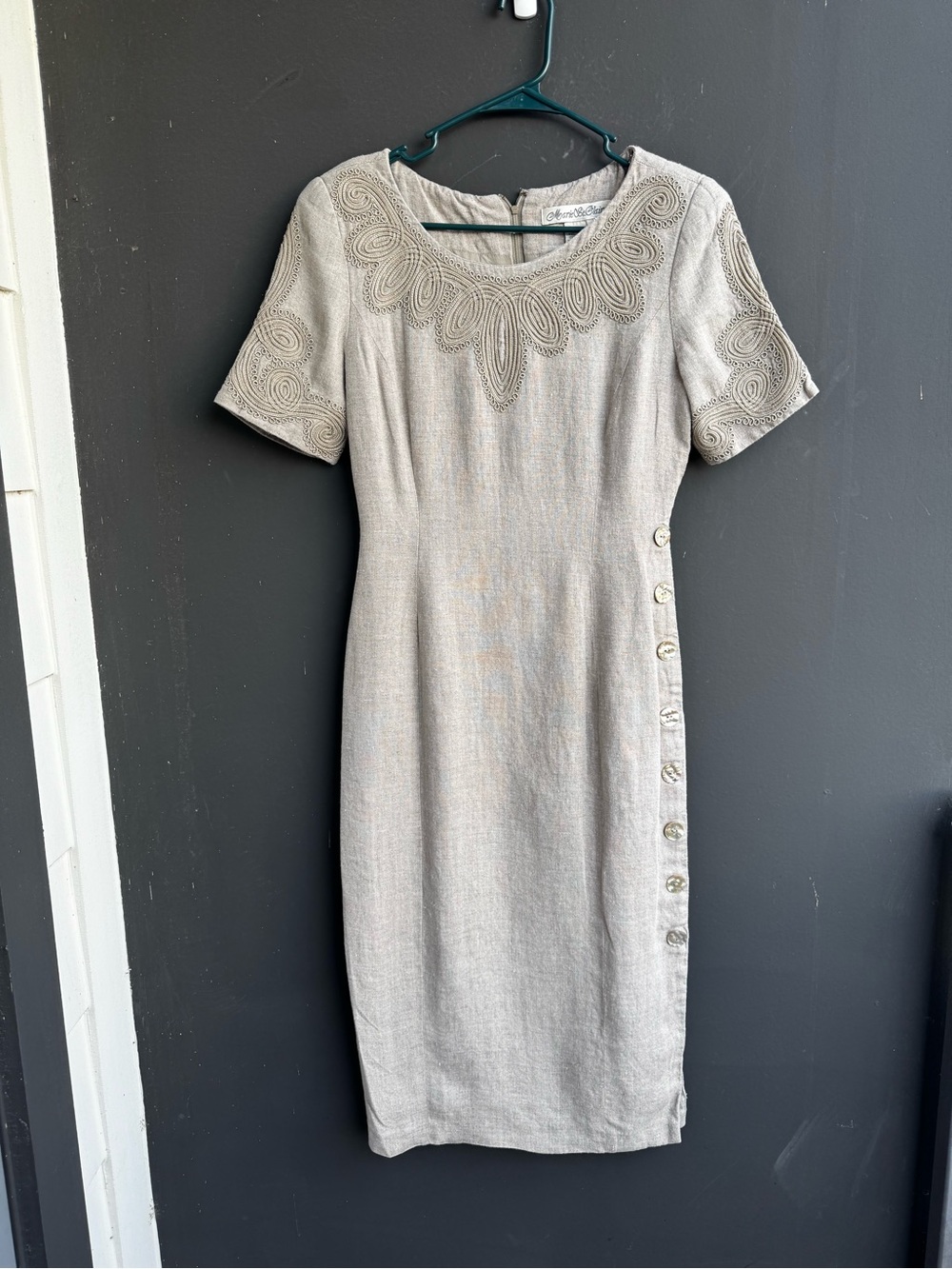 Vintage 100% Linen brown short-sleeve sheath dress